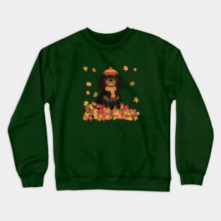 Black and Tan Cavalier in Fall Leave, Cavalier King Charles Spaniel Crewneck Sweatshirt